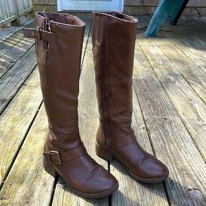 KOHLS Knee High Faux Leather Buckle Zipper Closure Heeled Boots